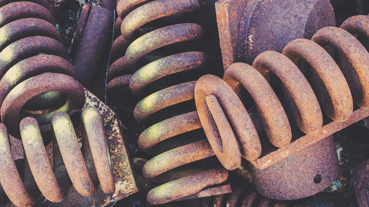 Close-up of heavy rusty coil springs