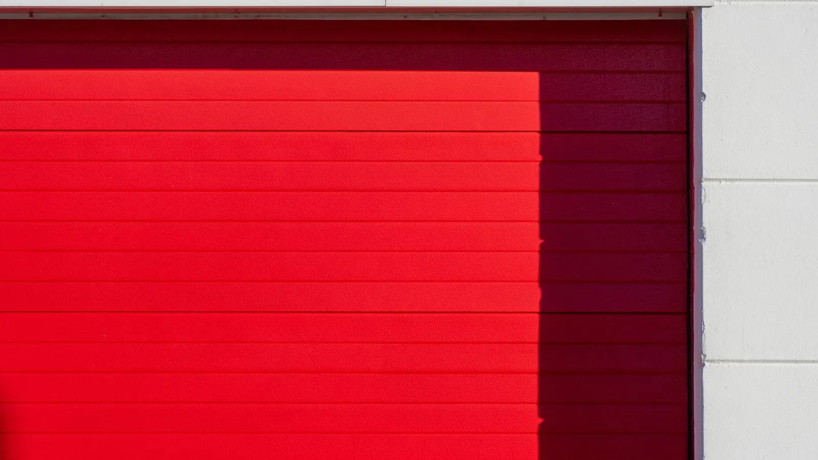Red garage door panels in close-up
