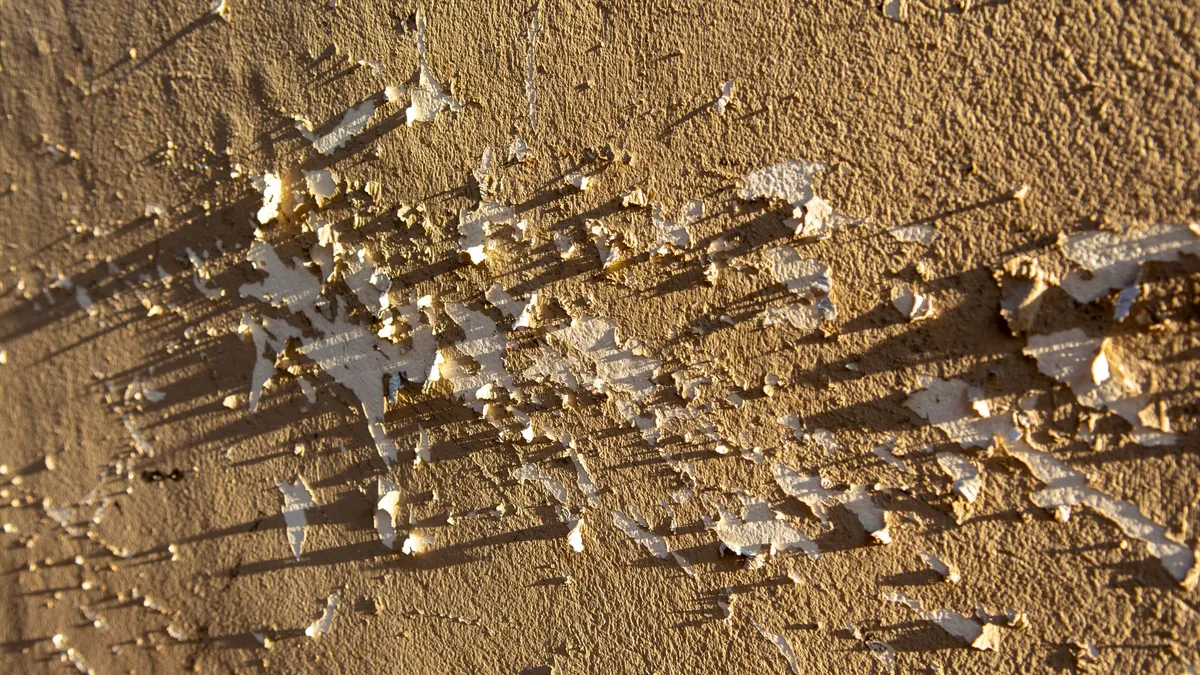 Close-up of scattered decorative flakes on a coated surface
